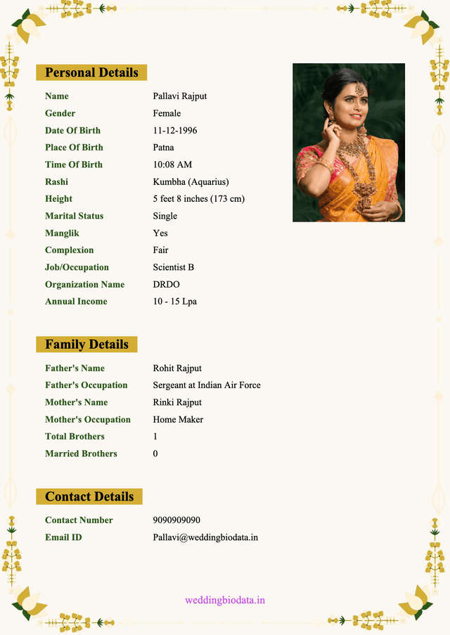 marriage biodata format 23 - Popular biodata design