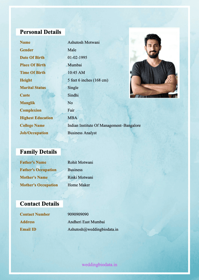 marriage biodata format 26 - Popular biodata design