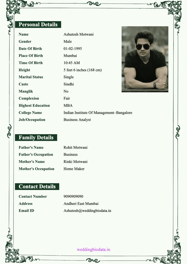 marriage biodata format 31 - Popular biodata design