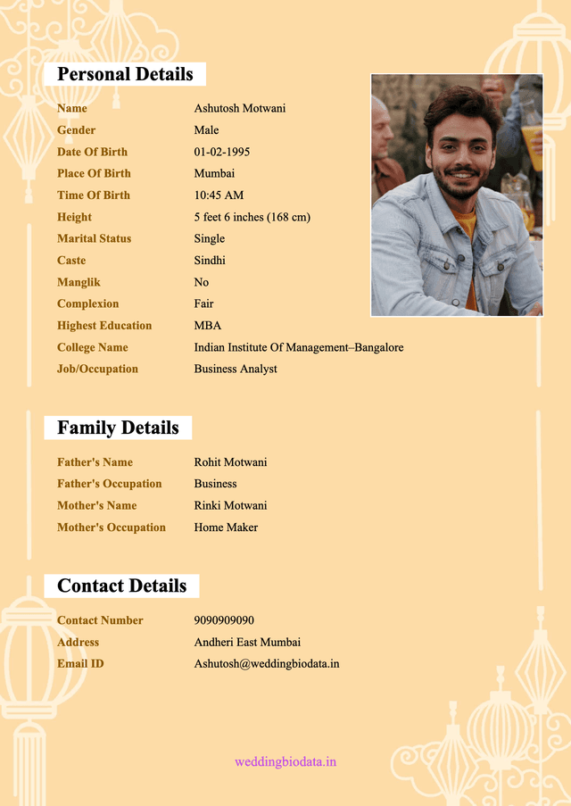 marriage biodata format 40 - Popular biodata design